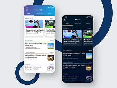 Wealth Management App - Market News app clean design dark dark mode day design ios iphone x light light mode market news minimal news night product design sketch ui ux wealth management