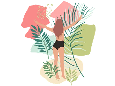 Jungle Girls compositions girls jungle plants plant seamless pattern splashes and design elements. tropics vector