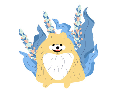 Pomeranian spitz character design dog flat illustration lavender pomeranian spitz vector