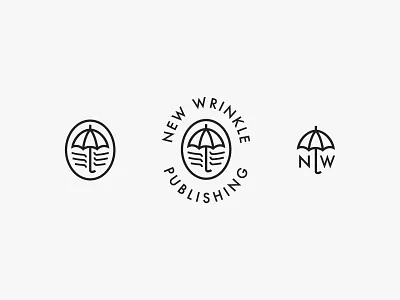 New Wrinkle Publishing Logo Marks black and white branding design icon illustration line art logo minimal modern sans serif simple umbrella