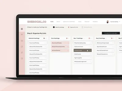 eLearning Platform cards desktop drag and drop hashtags learning platform lists organize pink responsive responsive design steps ui ux web website