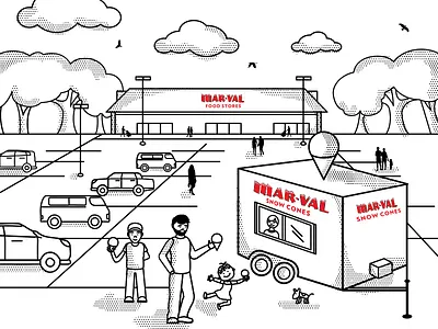 Mar-Val Snow Cones branding design dessert grocery store illustration parking lot sketch snow cones vector