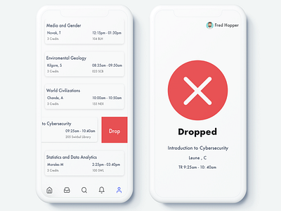 Drop | Course Registration app blue campus class clean college course drop framerx illustration ios minimal mobile sign up signup sketch ui university ux white