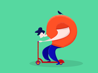 Scooter #1 big bird character design drive flat design grain graphic design illustration illustrator man scooter texture vector vector art