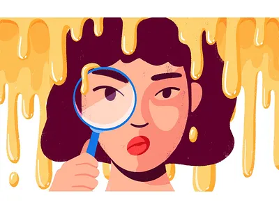 Not Pee blobs drips drops editorial illustration glass globs illustration liquid magnifier oil woman