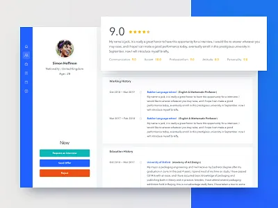 Product for Recruitment cards dashboard design interview menu recruitment resume score website