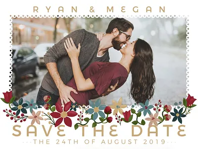 Save The Date couple floral flowers frame invitation marriage save the date weddings