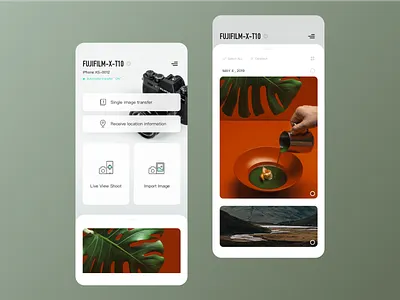 FUJIFILM Cam Remote app app card clean color design fujifilm ios mobile ui