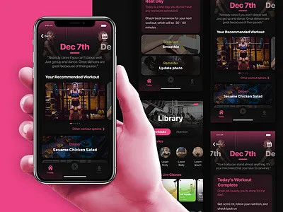 Physical Fitness Workout App date style design app feed app fitness app gym home screen library onboarding ui videos app workout