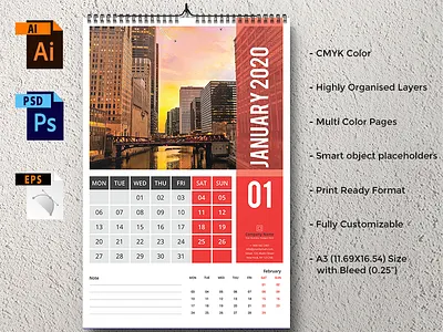 Wall Calendar 2020 calendar calendar 2020 calendar design calendar template design illustration new year wall calendar wall calendar 2020 year year 2020