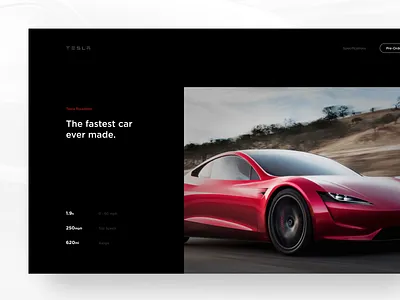 Tesla Roadster UI automotive black car dark hero hero section roadster sportscar tesla ui ux