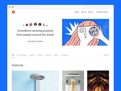 Crowdfunding Hifi Concept crowdfunding illustration product simple ui web web design white