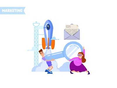 Marketing business character characters concept illustration marketing post rocket social networks vector graphics