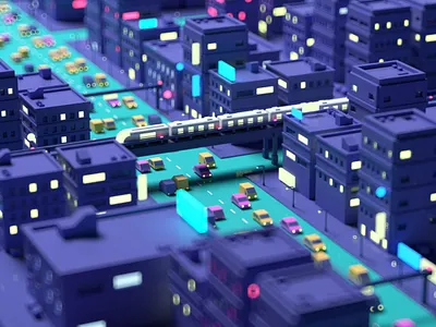 Cityscape city neon new york redshift traffic train tram