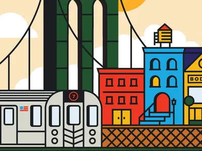 Brooklyn Coaster (1/2) 2d architecture badge bridge brooklyn building city cloud design flat icon illustration new york city ocean sky subway sun typography vector