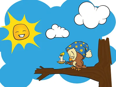 Lazy day clean cute illustration mascot owl sleepy sun sunny