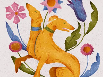 The Two-headed Borzoi badge borzoi crest dog flower leaves plants