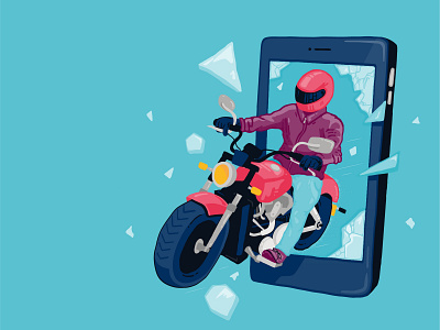 ICE - In Case of Emergency Illustration accident advert bike conceptual emergency glass helmet illustration mobile motorbike motorcycle phone solicitors spot illustration