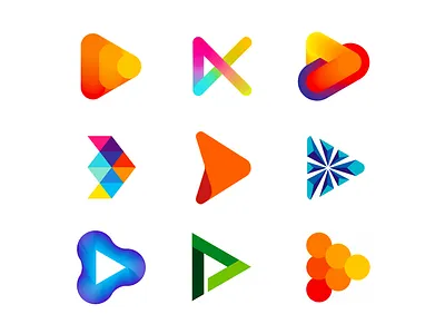 Play icons / logo design symbols collection brand branding colorful creative entertainment fintech flat 2d geometric forward arrow fun game games gaming gradient logo logo design marketing media multimedia logomark modern futuristic mark music play vector icon mark symbol video videos youtube channel page account