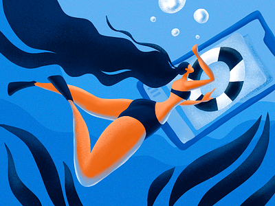 Trust in UX Design Illustration app design blog illustration blue character creative design design design studio digital art digital illustration digital painting graphic design illustration interaction sea swimming ui user experience ux web web design