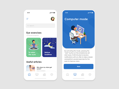 Eye exercises | Mobile App app clean concept design exercises eyes illustration mobile trainings ui ux