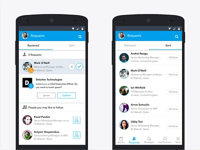 Requests - Contacts business app design home mobile app recruiter requests ui ui design