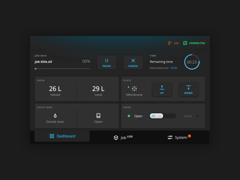 3D printer - UI animation 3d animation dark dark theme dashboad design gradient interface isometric tabs ui user experience user interface ux