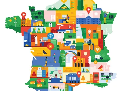 google france characters illustration map mapping maps mapwork office people styletest vector