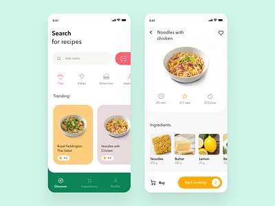 Recipe App Design app chef cooking dishes food food app ingredients minimal layout mobile recipes ui
