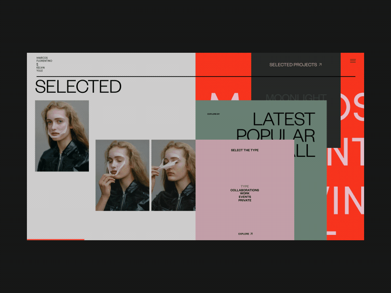 Mar + Vin Photographers Duo Selected Projects Hover Animation anim animation art concept design fashion gif grid hover interaction interface models motion photo promo typography ui ux web website