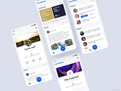 App project, social media portal adobexd app application blue design filiphies social media training ui ui ux design ui design uipractice ux vector