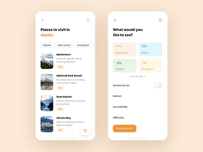 Backpacker - Travel App Concept II adventure art branding colors design exploration filter flat floating button icons iphone x nature tags travel travel app traveling trip typography ui ux