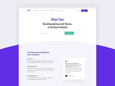 Pilot Tax landing page marketing pilot purple