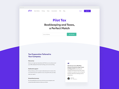 Pilot Tax landing page marketing pilot purple
