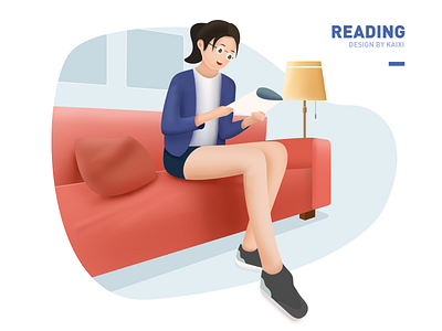 Reading art clean family girl girls illustration illustrator interaction sofa 家庭 微质感 插画 沙发 阅读