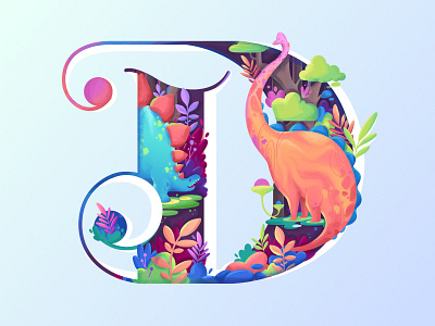D for Dinosaur 36daysoftype adventure app branding dinosaur fantasy icon illustration jungle landing page letter logo nature onboarding plant typography ui website