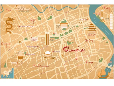 Shanghai illustrated Map adobe illustrator city guide creative feature illustrated illustrated map illustrator magazine map maps shanghai travel vector