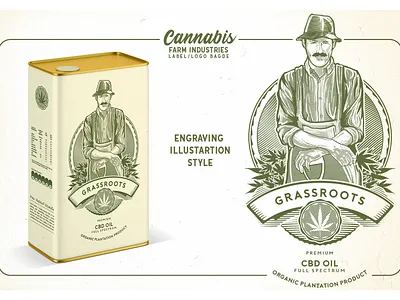 Cannabis Farm Industries Label & Logo Badge Template badge buds canada cannabis cbd cultivation design engraving ganja illustration label logo marijuana oils ontario plantation template