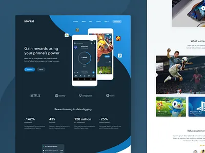 Spare.io - Website android game apps benefits clash of clans ios game landing page mobile app rewards ui