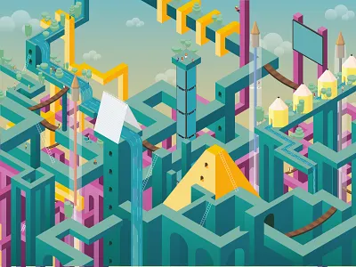 Embracing Challenge architecture escher illustration isometric vector