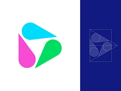 Play / Pin / Drop / Cone Logo Exploration (Unused for Sale) brand identity branding graphic clip movie star fame for sale unused buy grid circle circles logo mark symbol icon negative space abstract form pin location geography pointer play media music video three drop triangle shape