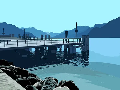 Waiting for the ship architecture artwork blue illustration nature ship