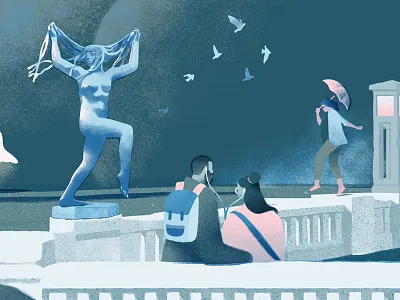 Vigeland Park birds boy calm couple girl love morning mysterious nature park sculpture statue trees