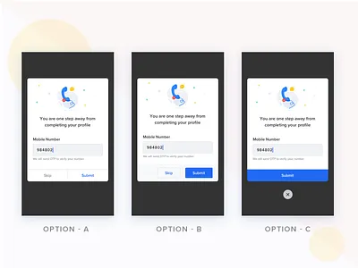 Collecting mobile number alert illustration mobile number popup skip ui user information ux