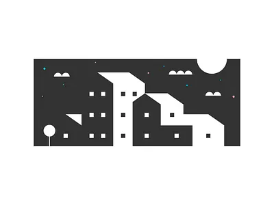In the Moonlight agrib black and white buildings clouds homes house houses illustration mansion moon moonlight negative space negative space negativespace night nightlight nighttime scene stars website illustration