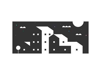 In the Moonlight agrib black and white buildings clouds homes house houses illustration mansion moon moonlight negative space negative space negativespace night nightlight nighttime scene stars website illustration