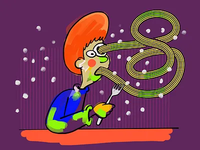Eating noodles drawing eat fork hand drawn noodles