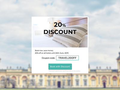 Daily UI 061 Redeem Coupon. 100 day challenge 100 day ui challenge coupon coupon code dailyui dailyui061 design diseño hotel booking hotel coupon redeem coupon sketch app travel ui ui ux uidesign uipractice unsplash