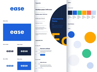Ease Brand Guide brand brand guide brand identity branding colors landing page modern modern logo modern website styleguide typography ui website