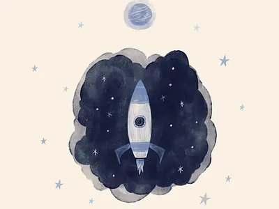 Reach for stars illustration rocket watercolor